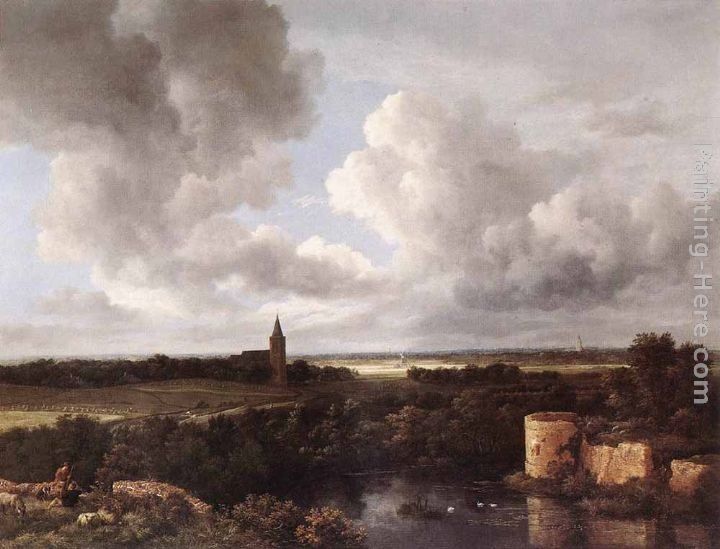 Jacob van Ruisdael An Extensive Landscape with a Ruined Castle and a Village Church